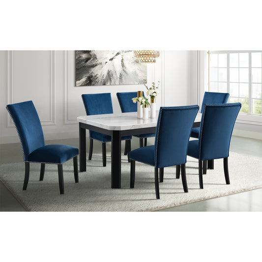 Francesca Rectangular Dining Blue Velvet Side Chair (2 Per Pack)