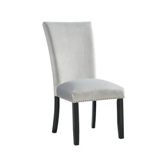 Francesca White Marble Rectangular 5PC Dining Set-Table & Four Grey Velvet Chairs