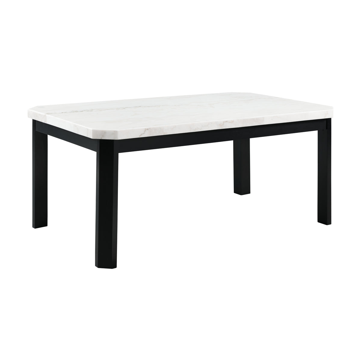 Francesca White Marble Rectangular 5Pc Dining Set-Table & Four Black Pu Chairs