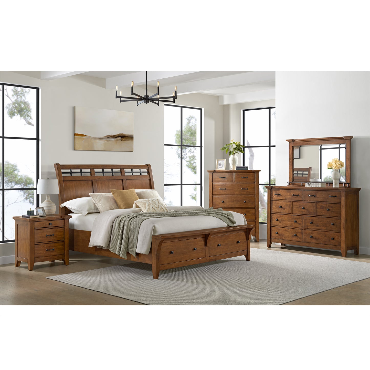 Gage King Sleigh Storage 5PC Bedroom Set in Chestnut