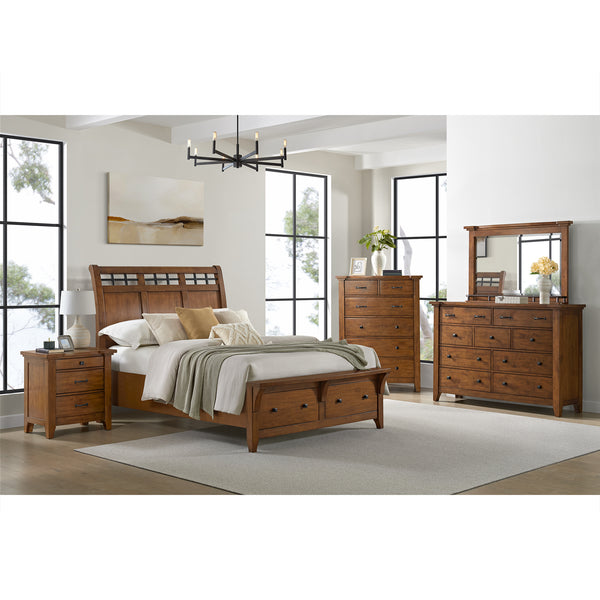 Gage Queen Sleigh Storage 5PC Bedroom Set in Chestnut