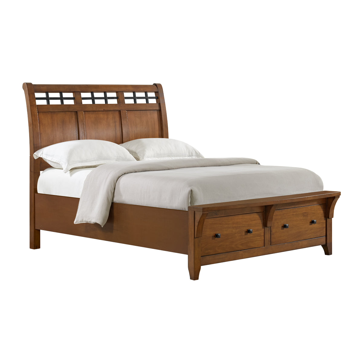 Gage Queen Sleigh Storage 5Pc Bedroom Set In Chestnut