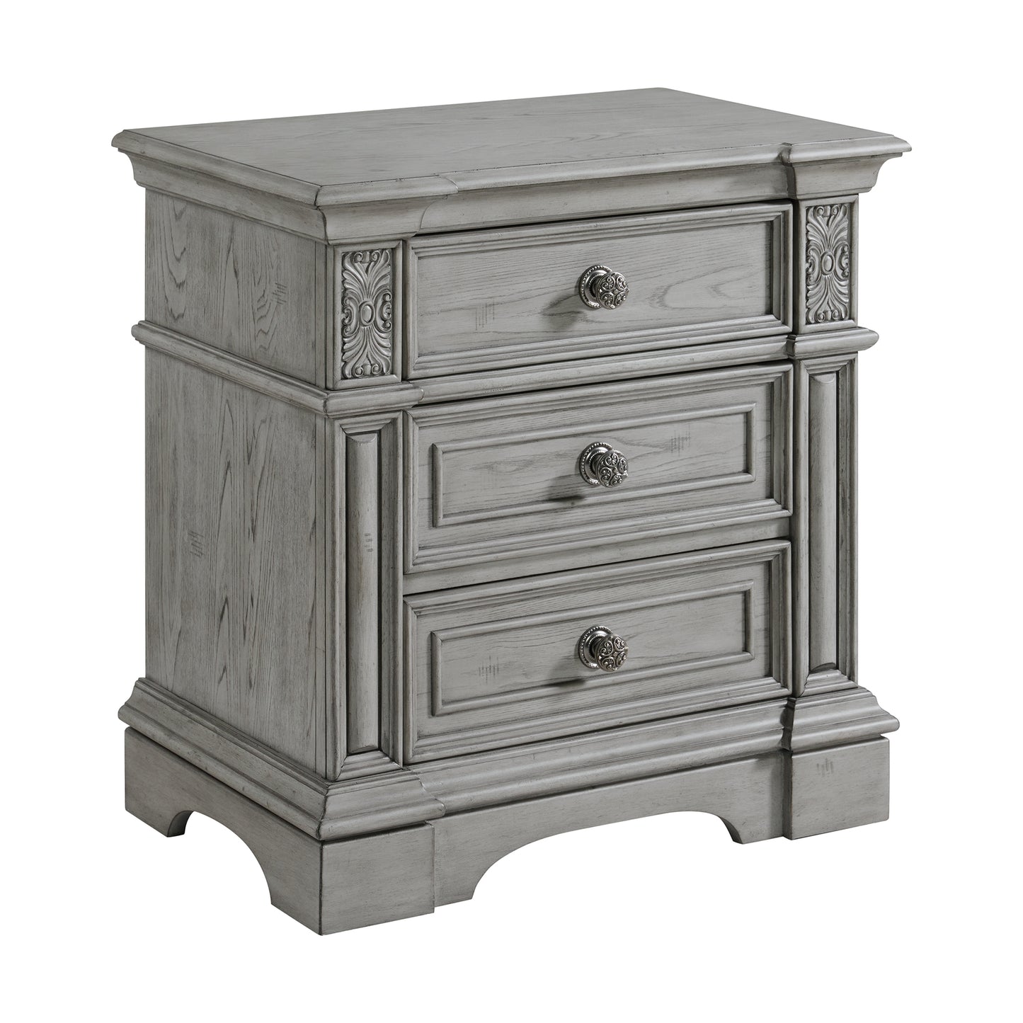 Glenmore 3-Drawer Nightstand with USB in Aged Grey