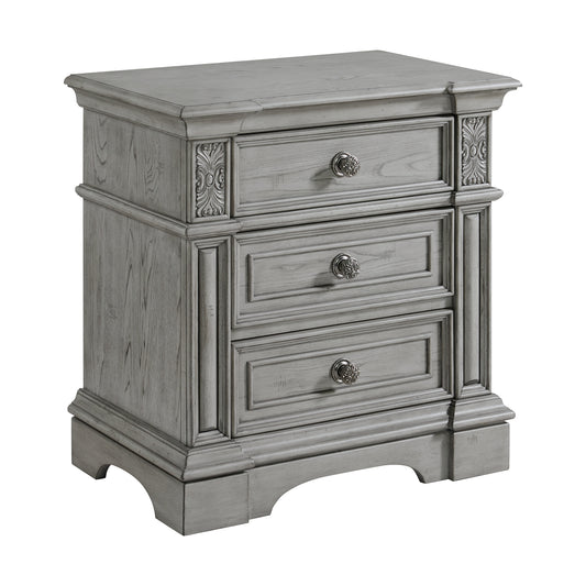 Glenmore 3-Drawer Nightstand with USB in Aged Grey
