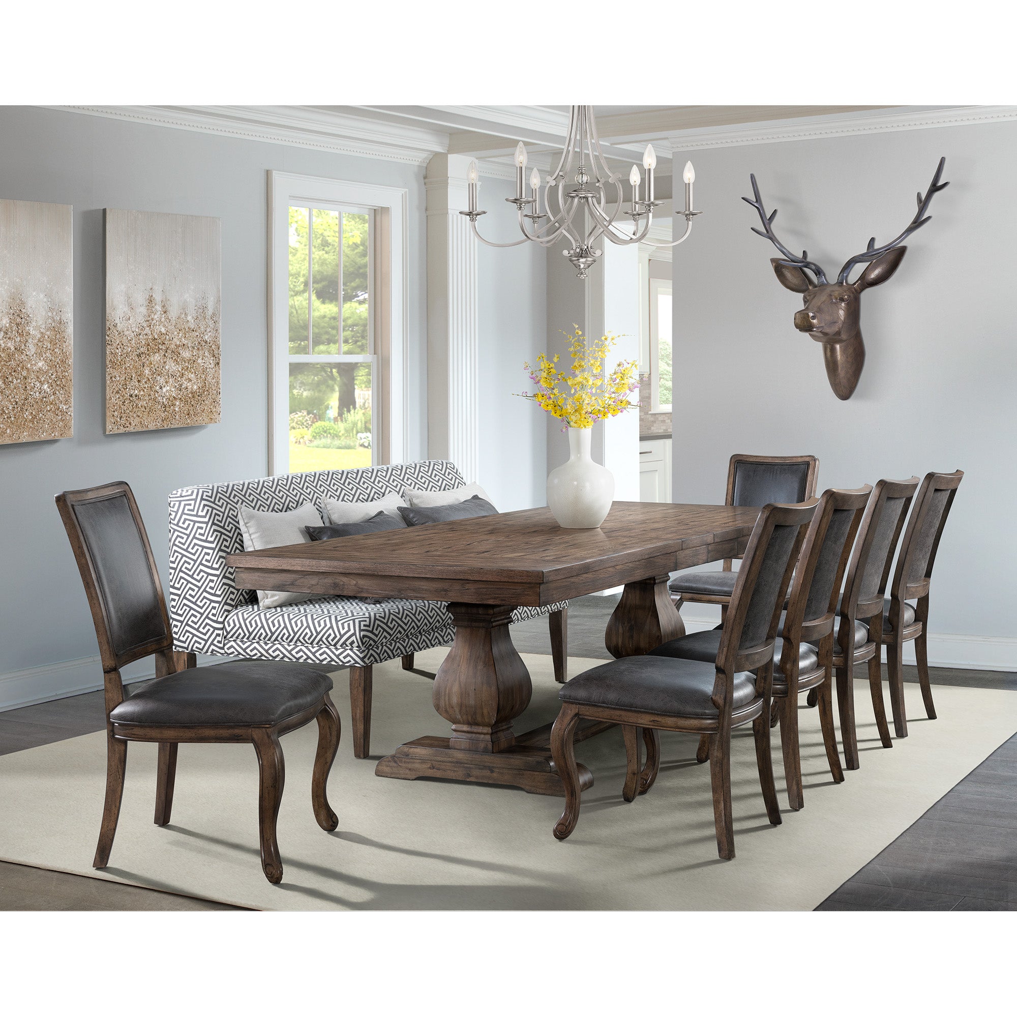 Gramercy Dining Three Seat Sofa w/Seven Pillows