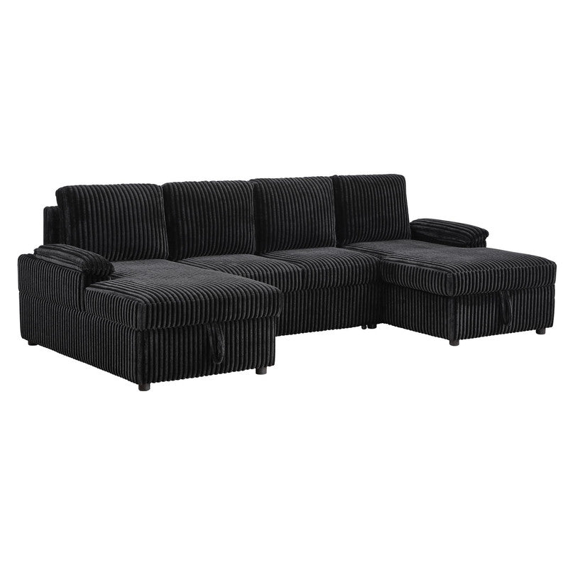 Sofá cama seccional tapizado en chenilla Ashford en color grisáceo