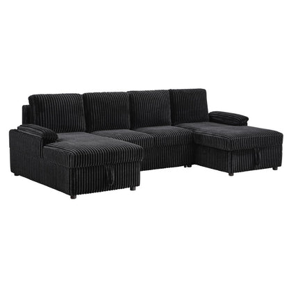 Ember  Black Sectional Sofa W/ Pull Out Bed & 2 Chaise