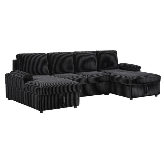 Ember  Black Sectional Sofa W/ Pull Out Bed & 2 Chaise