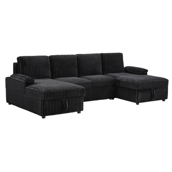 Ember  Black Sectional Sofa W/ Pull Out Bed & 2 Chaise