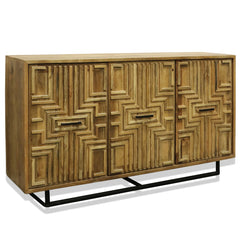 APARADOR DERMOTT | Acabado en nogal sobre madera de mango con base de metal negro | 3 puertas