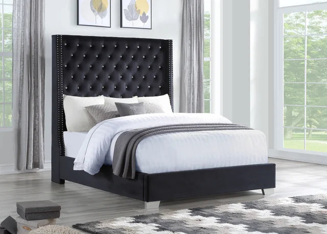 6Ft Tall Upholstered Dark Tufted Headboard with Diamonds