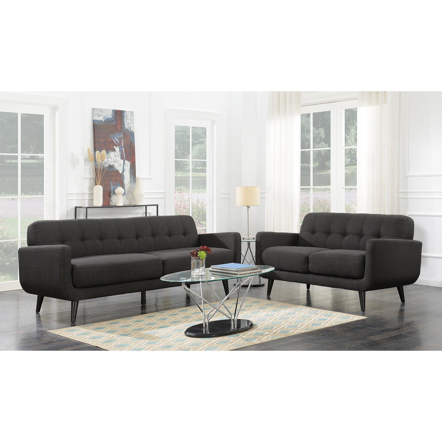 Hadley Sofa & Loveseat Set in Charcoal