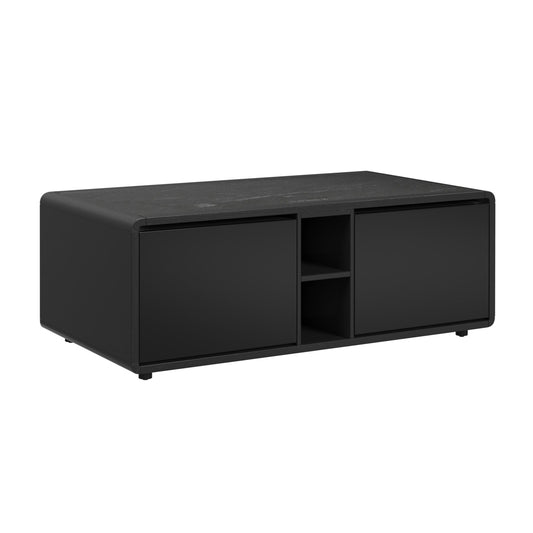 Halo 3PC Smart Occasional Table Set in Black-Smart Coffee Table & Two Square Smart End Table