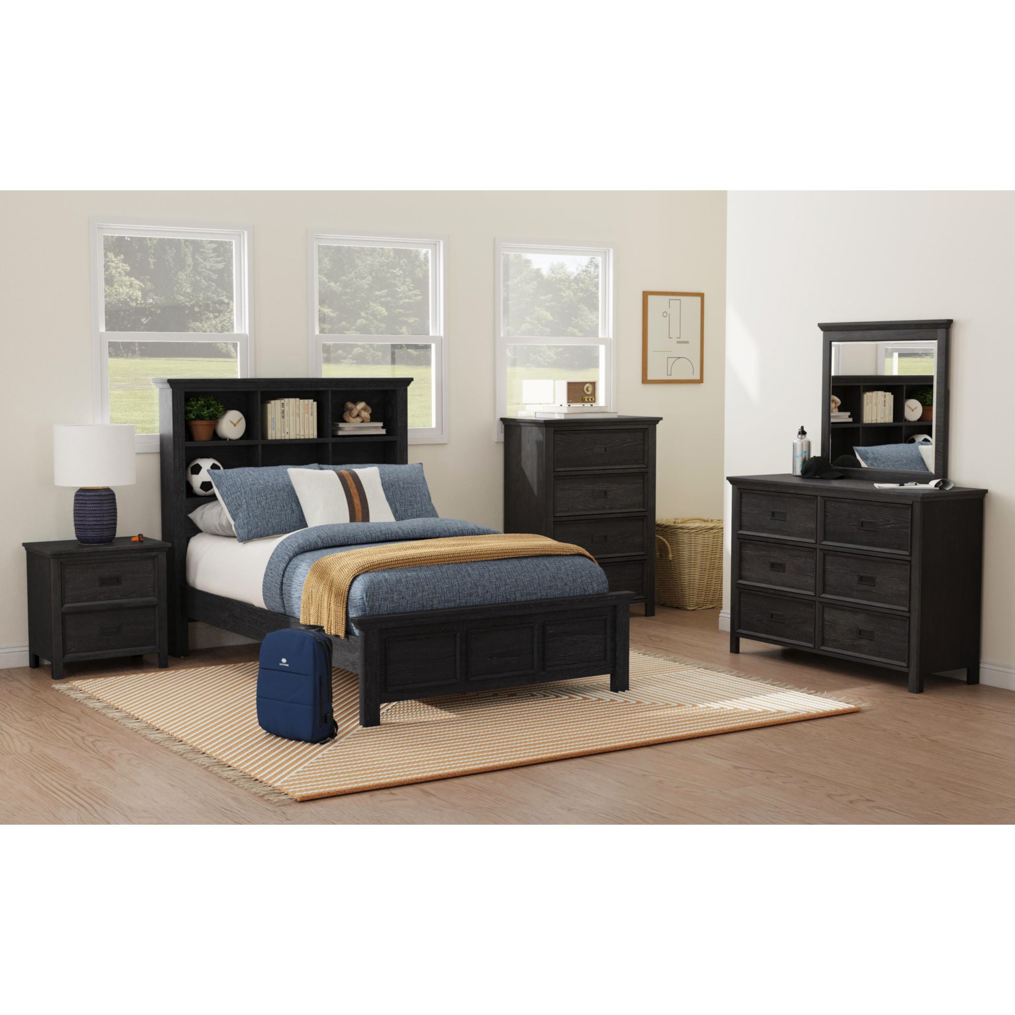Hampton Kids Full Bookcase 3PC Bedroom Set in Charcoal