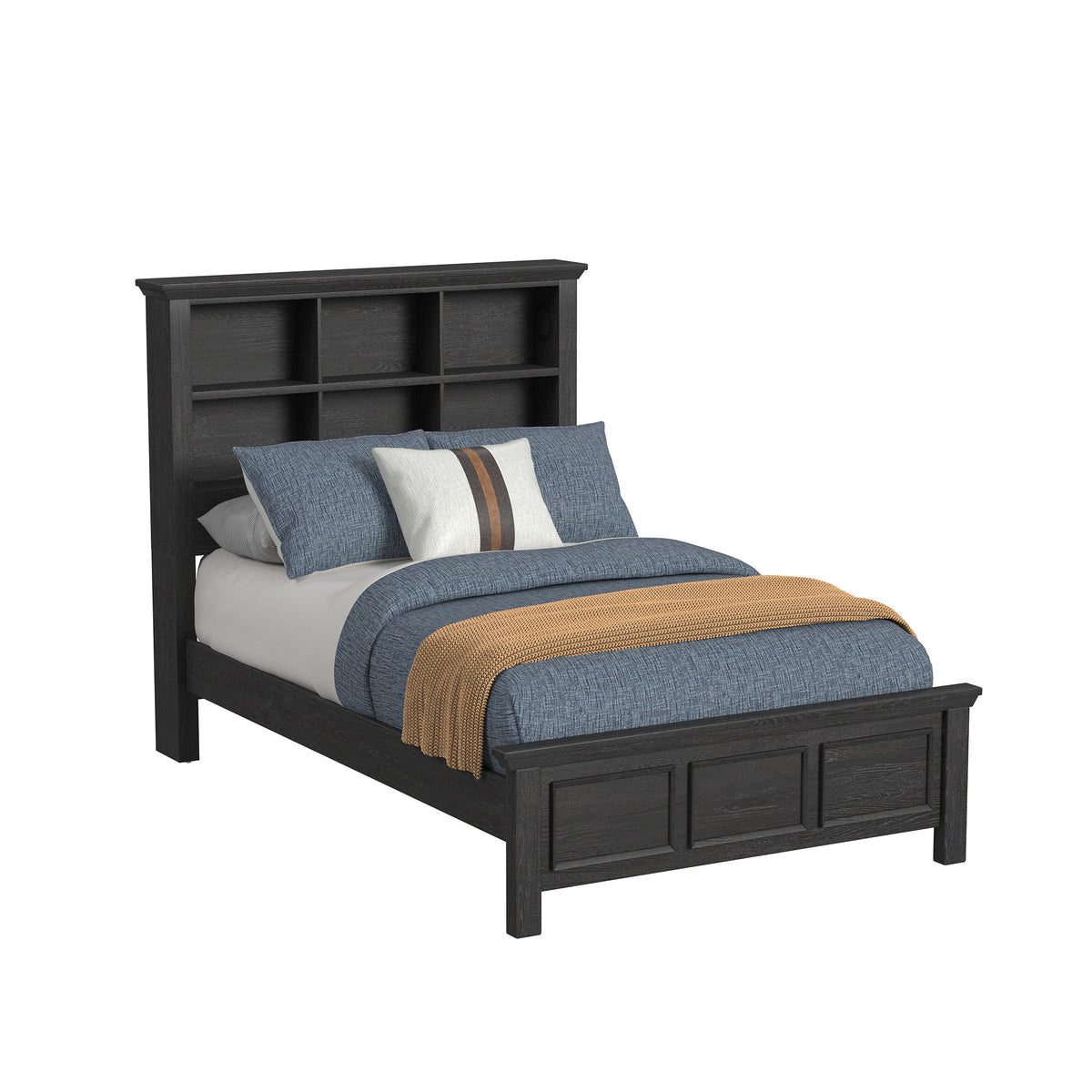 Hampton Kids Full Bookcase 5Pc Bedroom Set In Charcoal