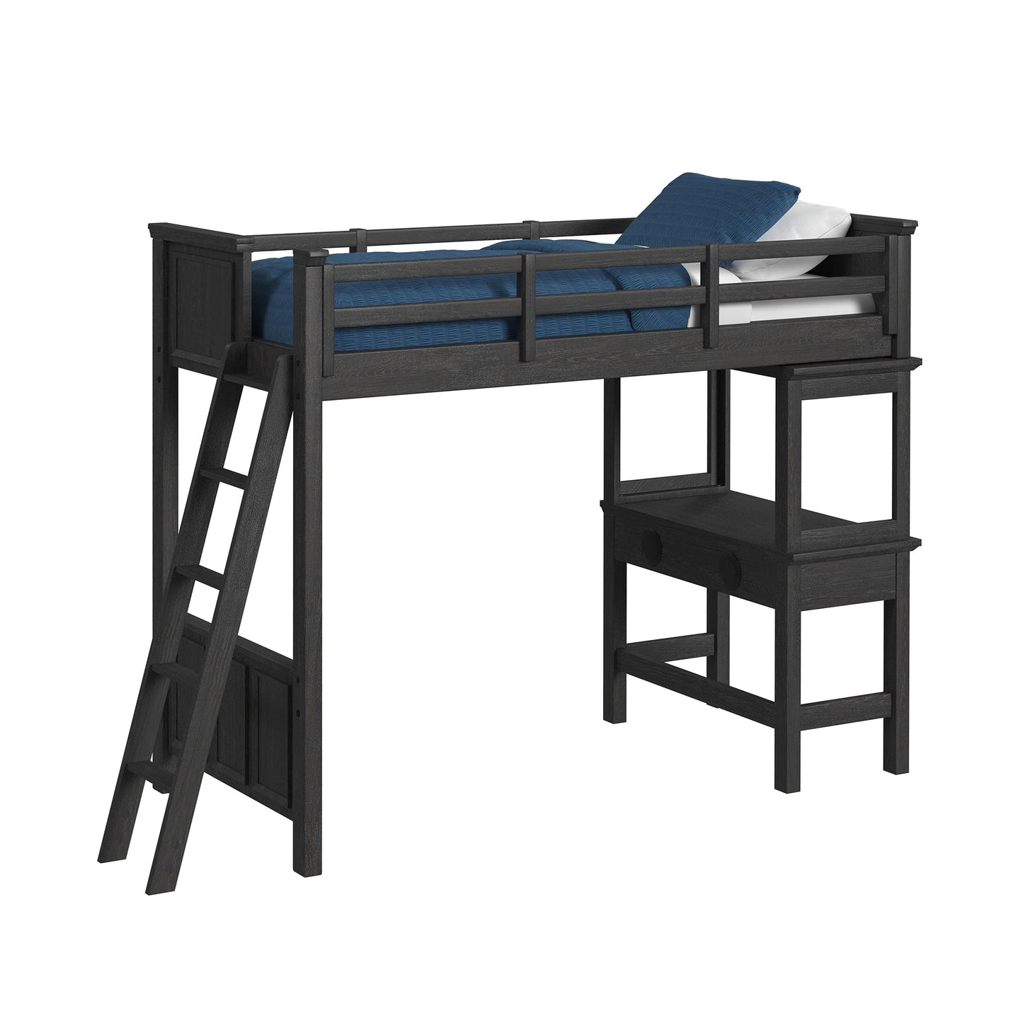 Hampton Kids Twin Loft with Ladder and Desk with Speaker in Charcoal