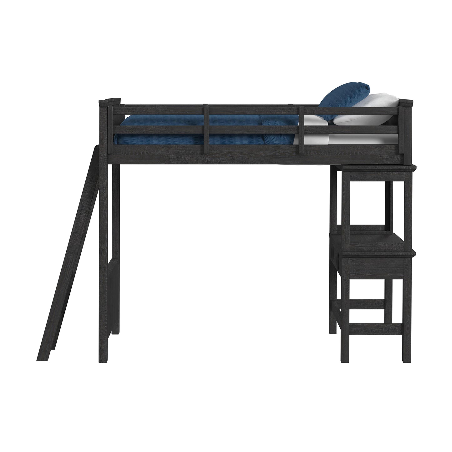 Hampton Kids Twin Loft with Ladder and Desk with Speaker in Charcoal