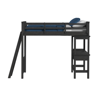 Hampton Kids Twin Loft with Ladder and Desk with Speaker in Charcoal