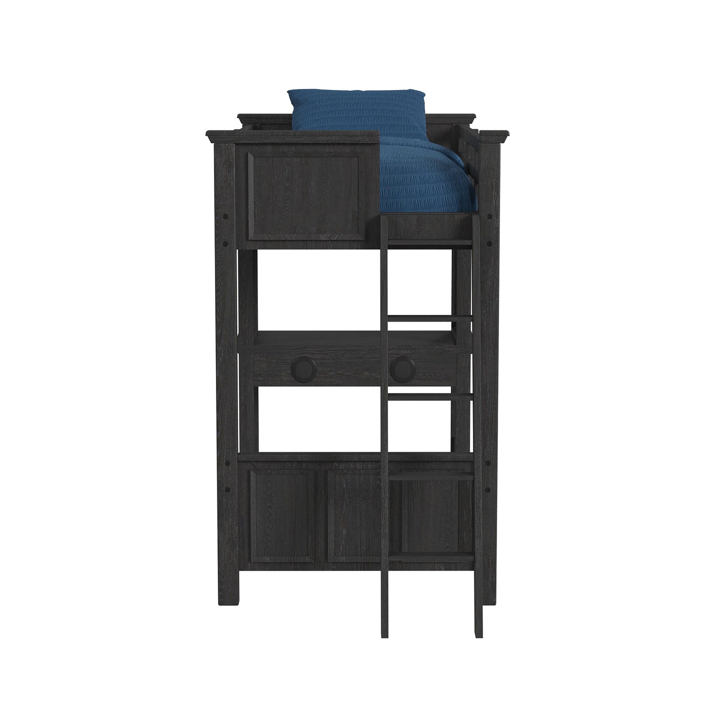 Hampton Kids Twin Loft with Ladder and Desk with Speaker in Charcoal
