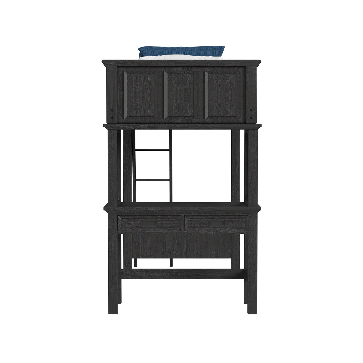 Hampton Kids Twin Loft with Ladder and Desk with Speaker in Charcoal