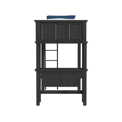Hampton Kids Twin Loft with Ladder and Desk with Speaker in Charcoal