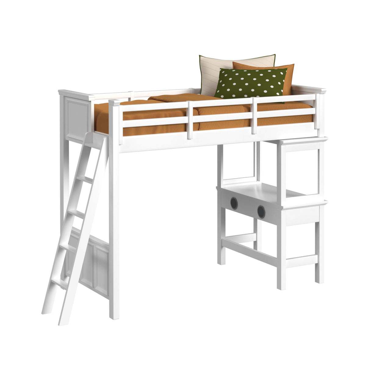 Hampton Kids Twin Loft With Ladder And Desk With Speaker 5Pc Bedroom Set In White