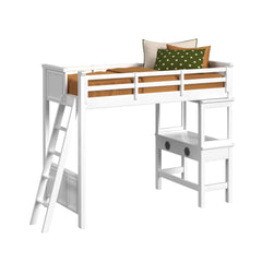 Hampton Kids Twin Loft with Ladder and Desk with Speaker in White