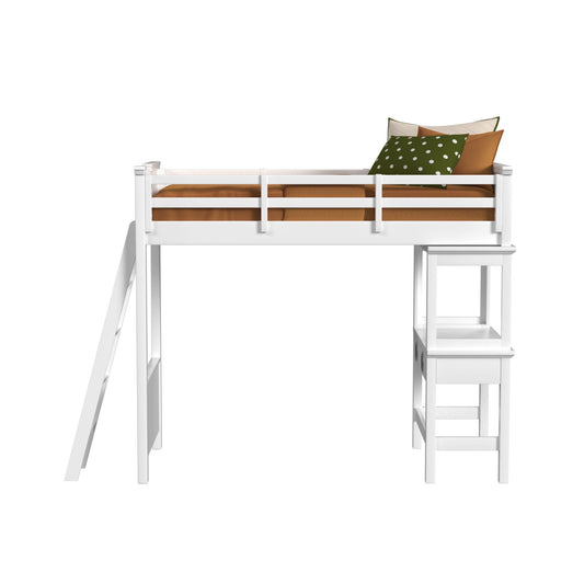 Hampton Kids Twin Loft with Ladder and Desk with Speaker in White