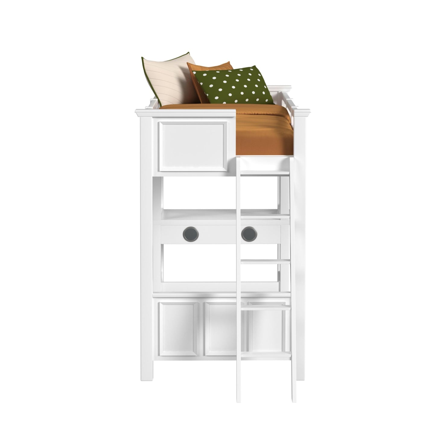 Hampton Kids Twin Loft with Ladder and Desk with Speaker in White