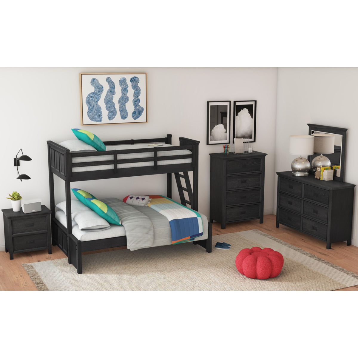Hampton Kids Twin Over Full Bunk With Ladder In Charcoal