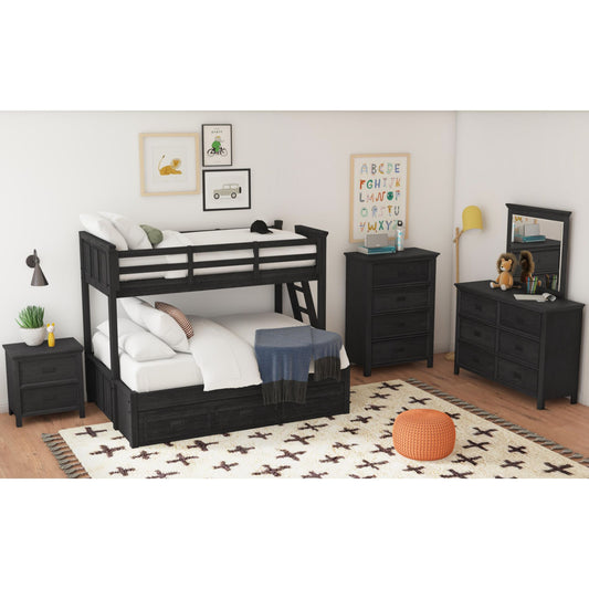 Hampton Kids Twin Over Full Bunk with Ladder and Trundle 3PC Bedroom Set in Charcoal