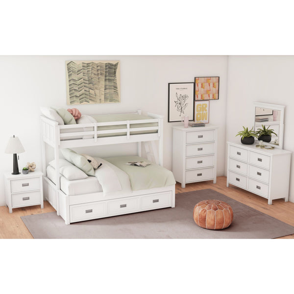 Hampton Kids Twin Over Full Bunk with Ladder and Trundle 3PC Bedroom Set in White