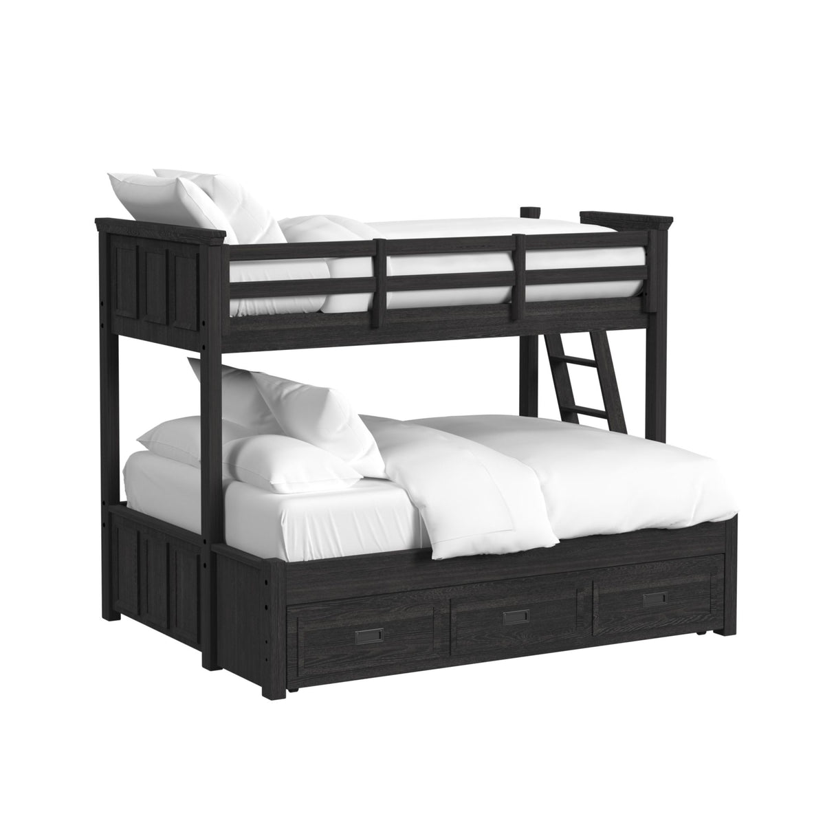 Hampton Kids Twin Over Full Bunk With Ladder And Trundle 3Pc Bedroom Set In Charcoal
