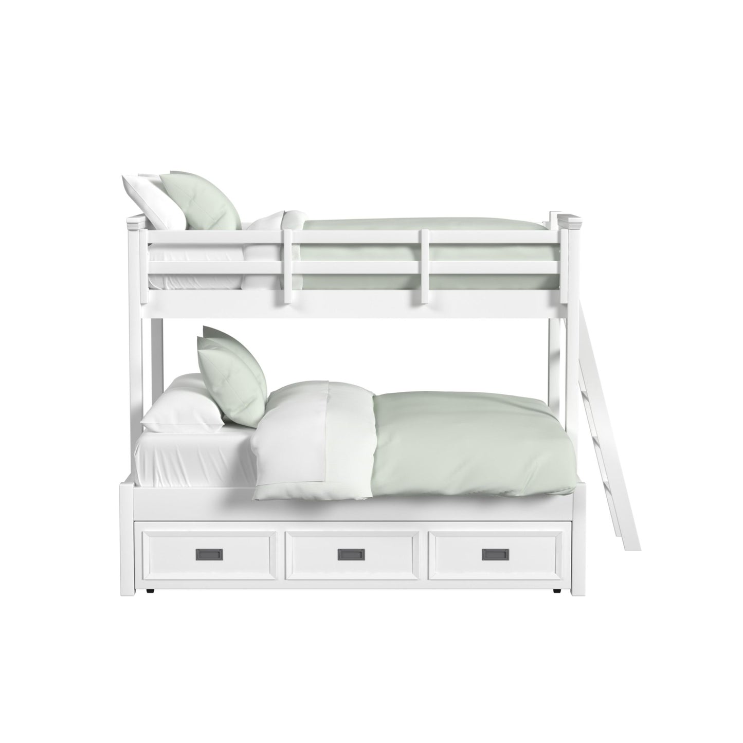 Hampton Kids Twin Over Full Bunk with Ladder and Trundle in White