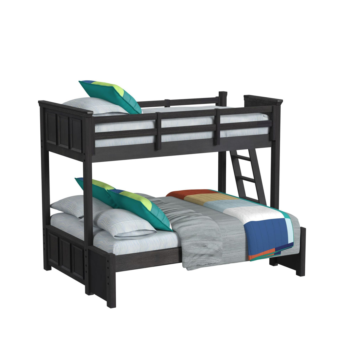 Hampton Kids Twin Over Full Bunk With Ladder 3Pc Bedroom Set In Charcoal