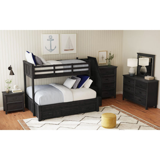 Hampton Kids Twin Over Full Bunk with Staircase and Trundle 3PC Bedroom Set in Charcoal