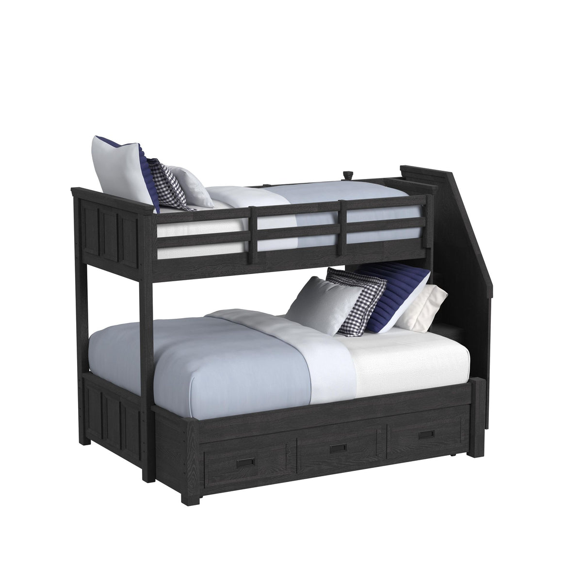 Hampton Kids Twin Over Full Bunk With Staircase And Trundle 3Pc Bedroom Set In Charcoal