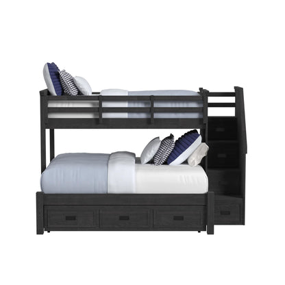 Hampton Kids Twin Over Full Bunk with Staircase and Trundle in Charcoal