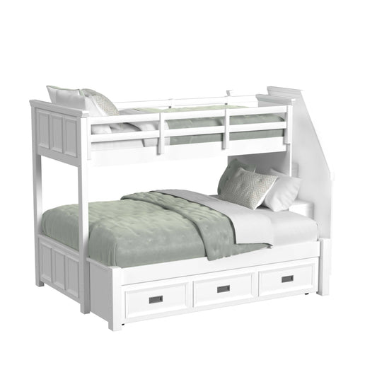Hampton Kids Twin Over Full Bunk with Staircase and Trundle 5PC Bedroom Set in White