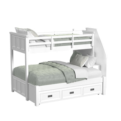Hampton Kids Twin Over Full Bunk with Staircase and Trundle 3PC Bedroom Set in White