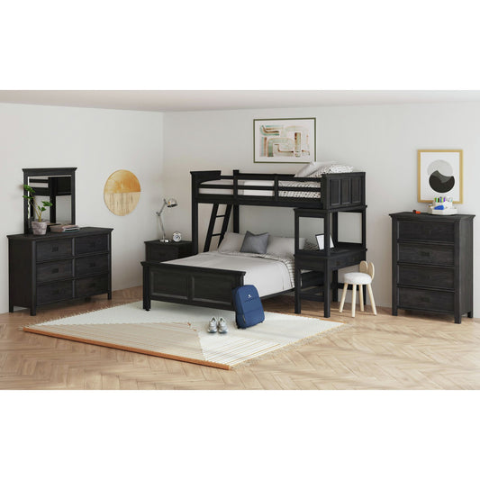 Hampton Kids Twin Over Full Loft with Ladder and Desk with Speaker 3PC Bedroom Set in Charcoal