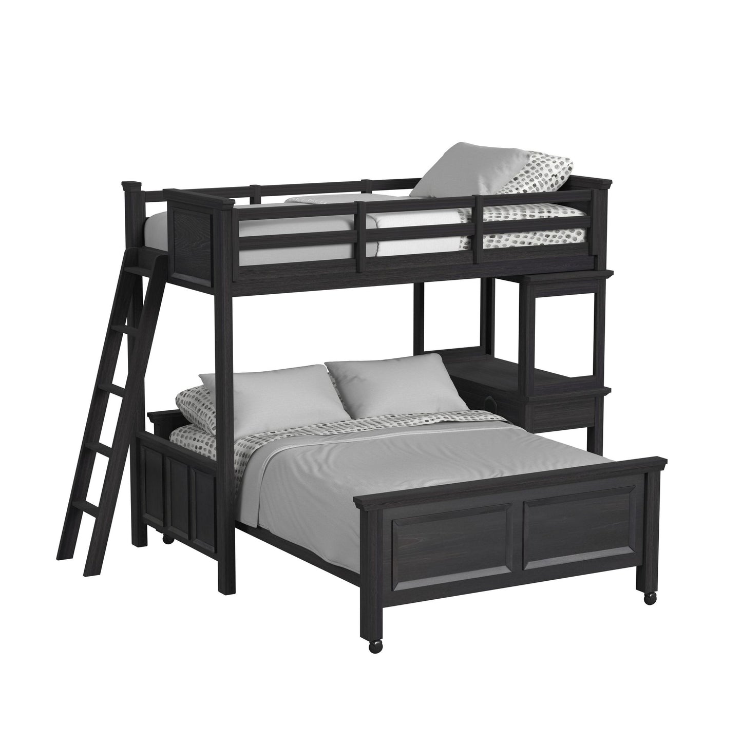 Hampton Kids Twin Over Full Loft with Ladder and Desk with Speaker 3PC Bedroom Set in Charcoal
