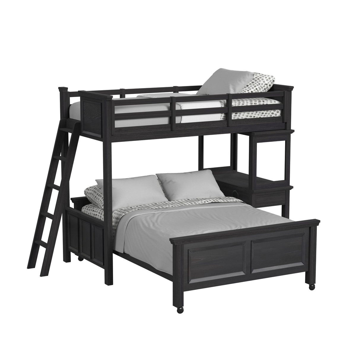 Hampton Kids Twin Over Full Loft With Ladder And Desk With Speaker 3Pc Bedroom Set In Charcoal