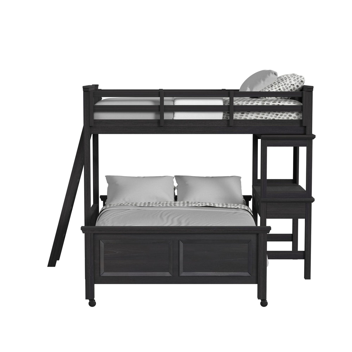 Hampton Kids Twin Over Full Loft With Ladder And Desk With Speaker In Charcoal