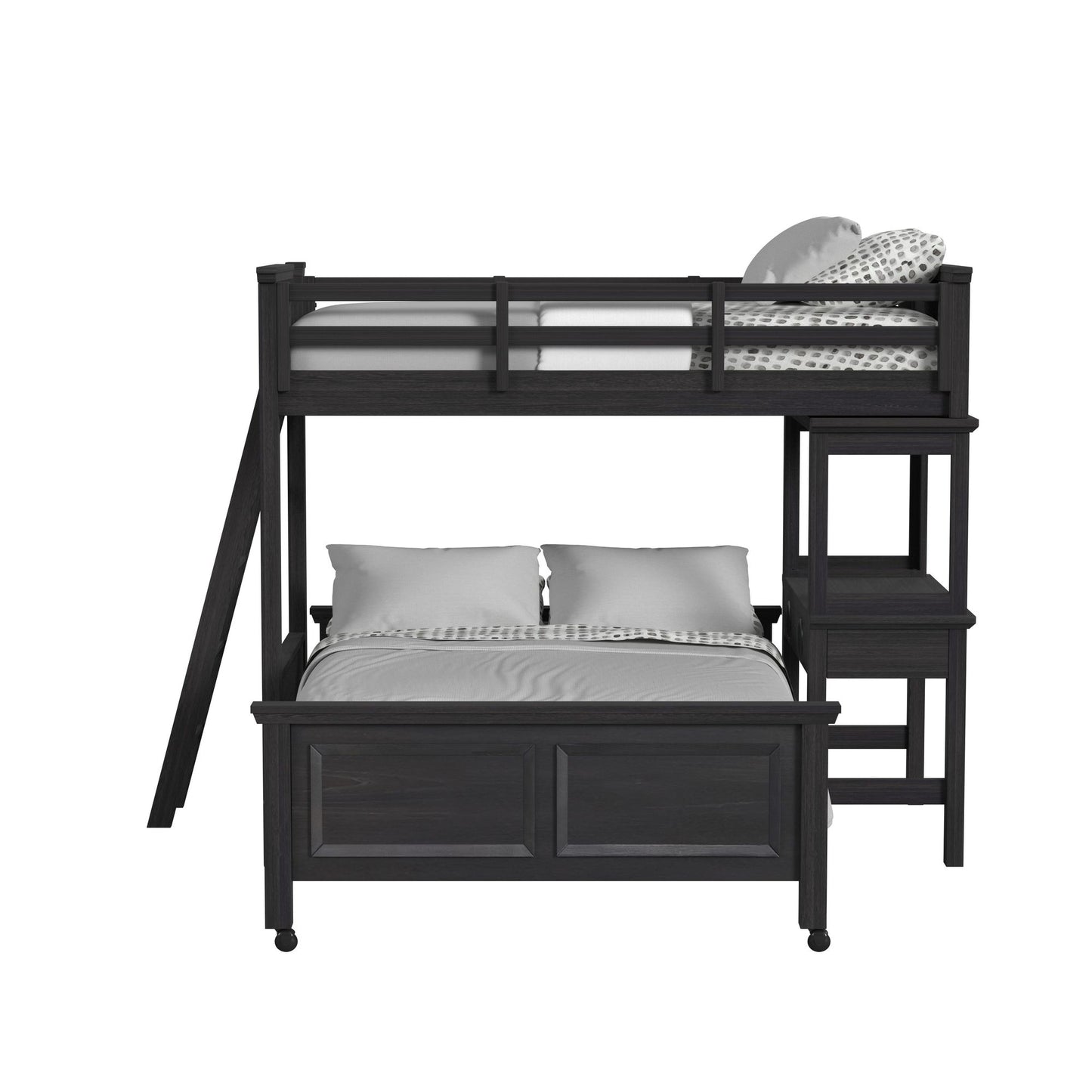 Hampton Kids Twin Over Full Loft with Ladder and Desk with Speaker in Charcoal