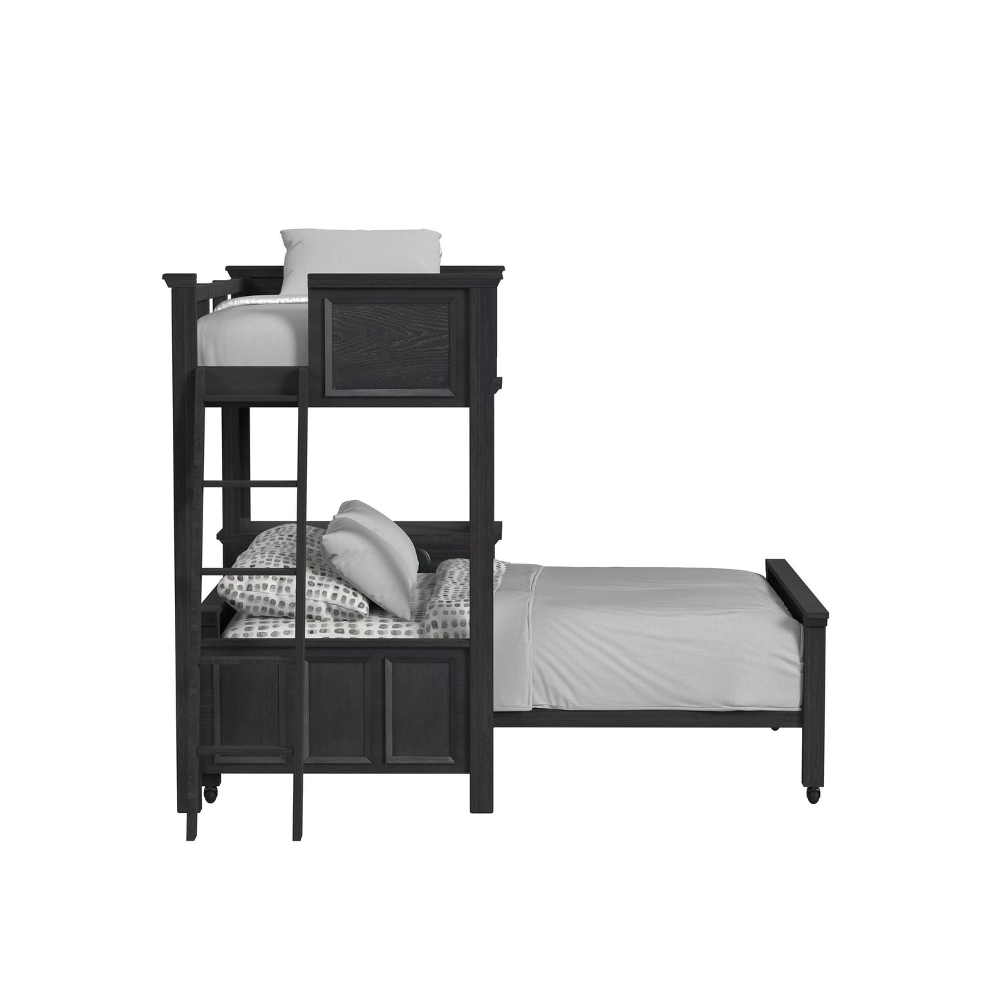 Hampton Kids Twin Over Full Loft with Ladder and Desk with Speaker in Charcoal