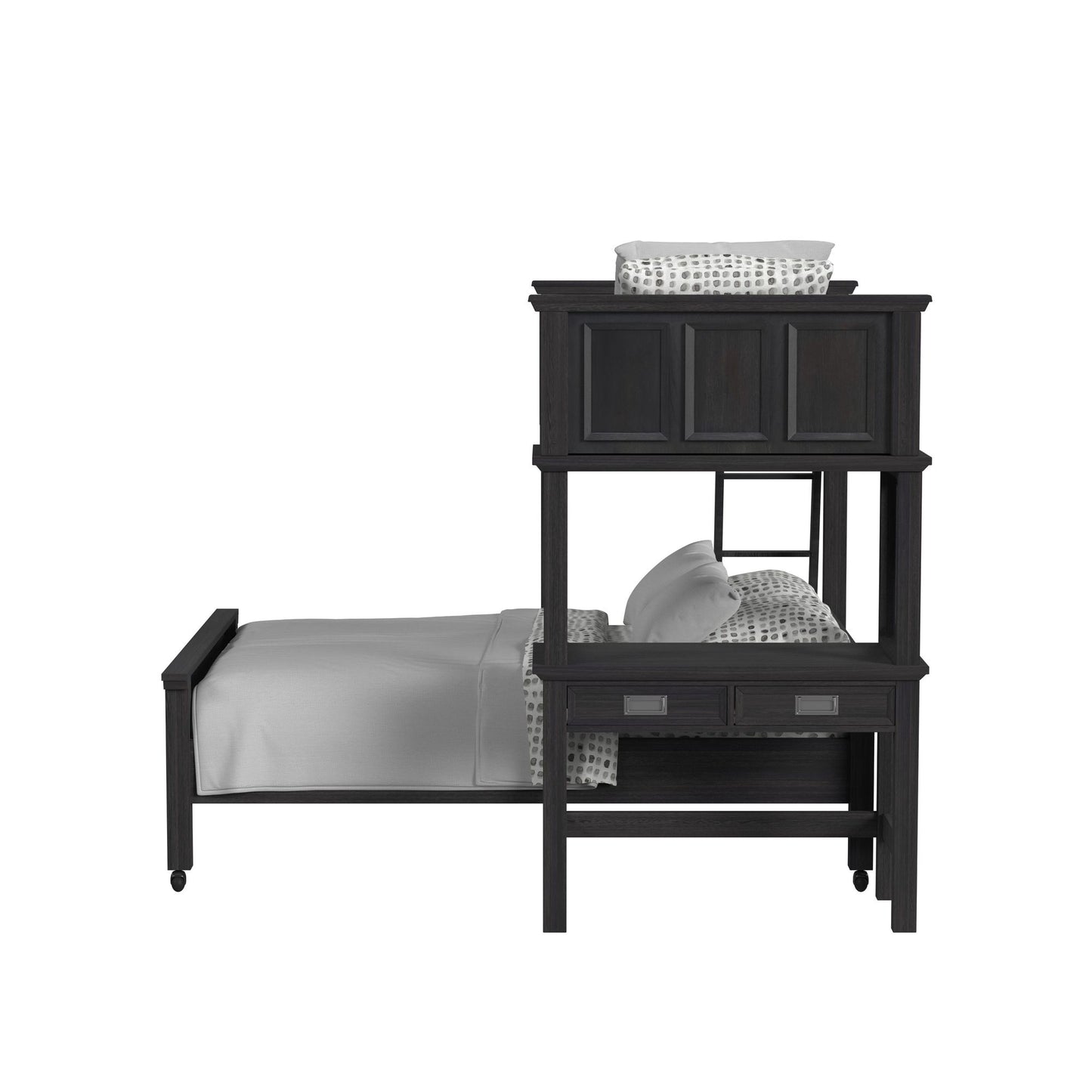 Hampton Kids Twin Over Full Loft with Ladder and Desk with Speaker in Charcoal