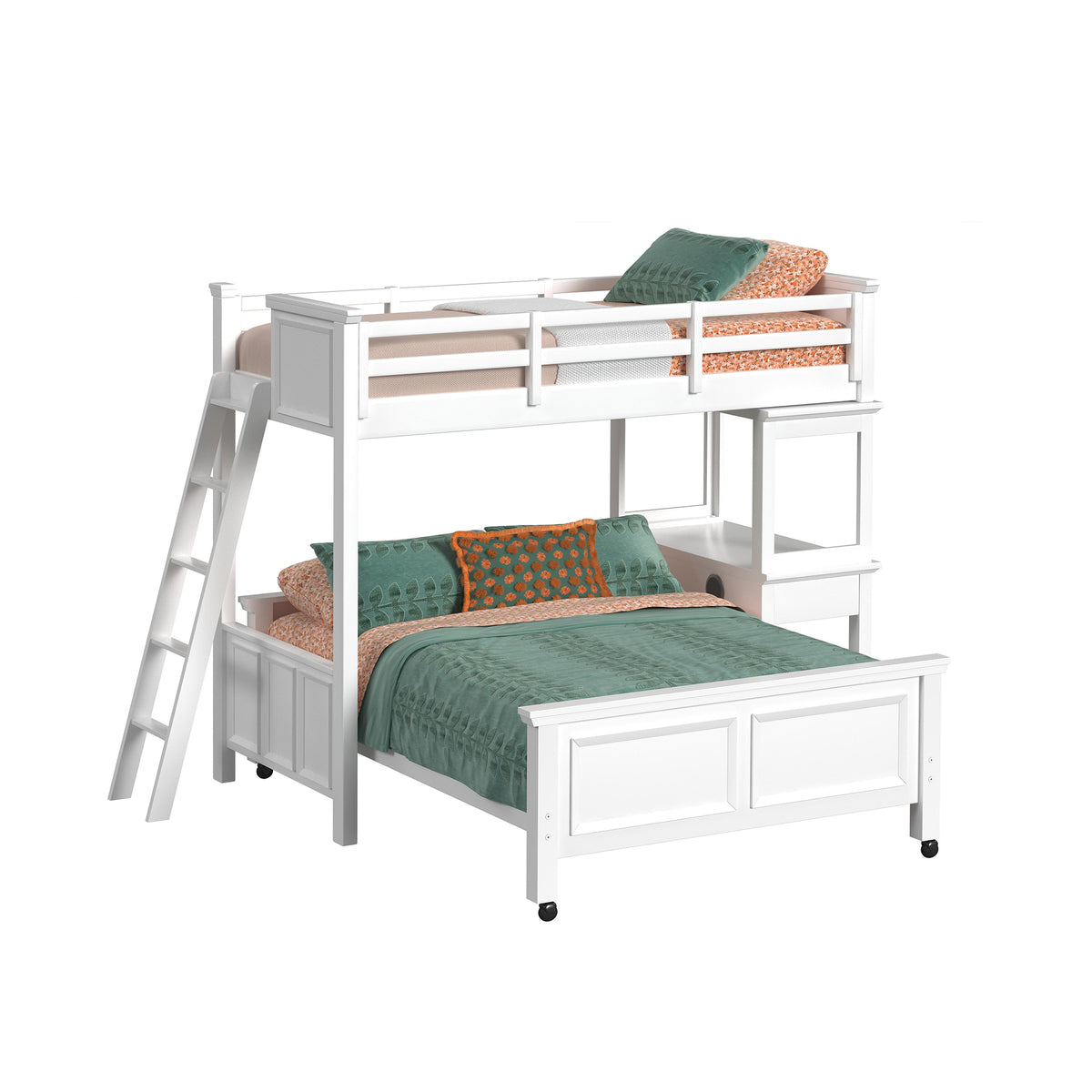Hampton Kids Twin Over Full Loft With Ladder And Desk With Speaker 3Pc Bedroom Set In White