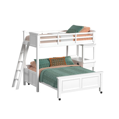 Hampton Kids Twin Over Full Loft with Ladder and Desk with Speaker 3PC Bedroom Set in White