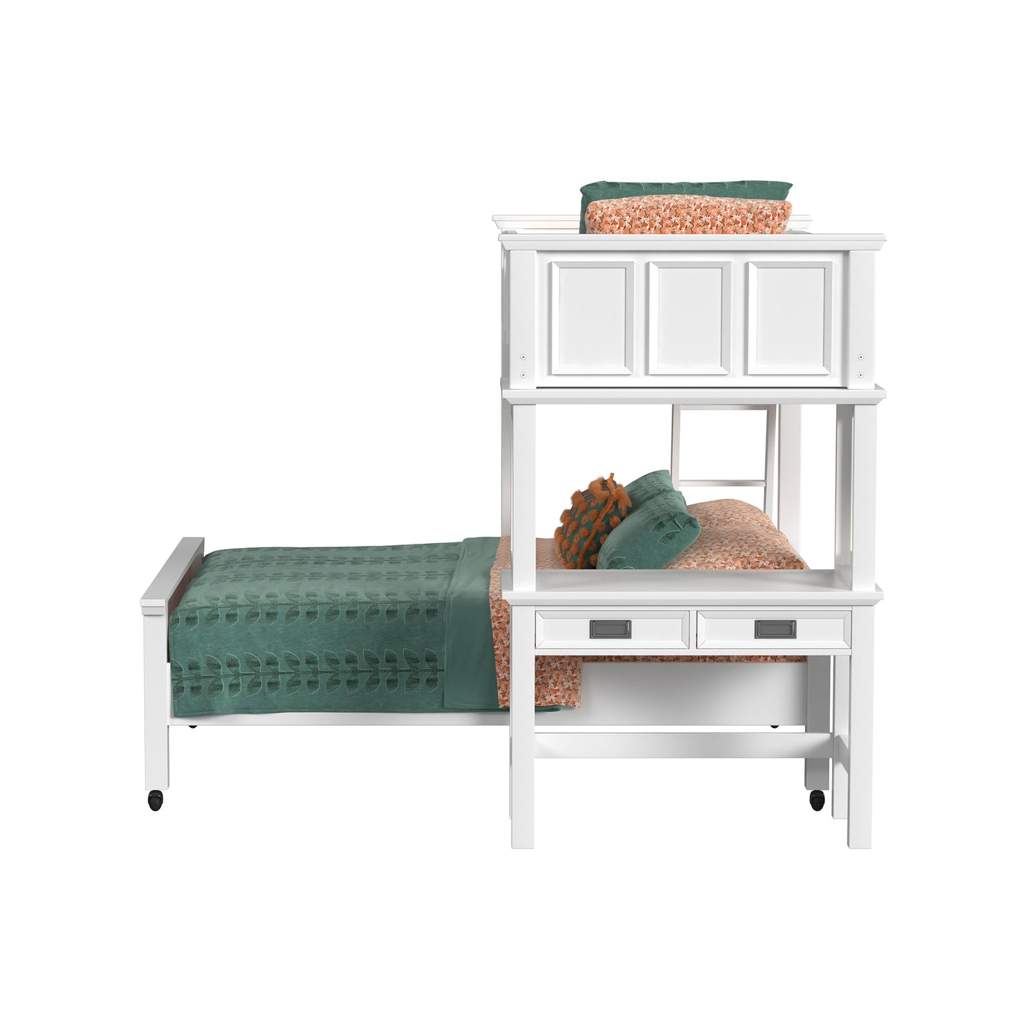 Hampton Kids Twin Over Full Loft with Ladder and Desk with Speaker 5PC Bedroom Set in White